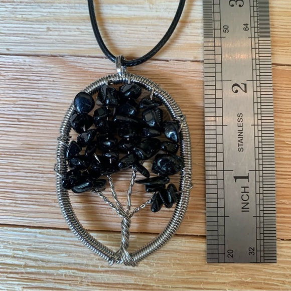 Black Obsidian Tree of Life Wire Wrapped Pendant Necklace Adjustable Cord Chain - Picture 6 of 7